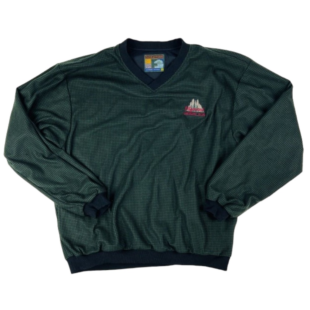 VTG‎ FORRESTER'S Outerwear Green & Black Houndstooth Lined Golf V-Neck Sweater L